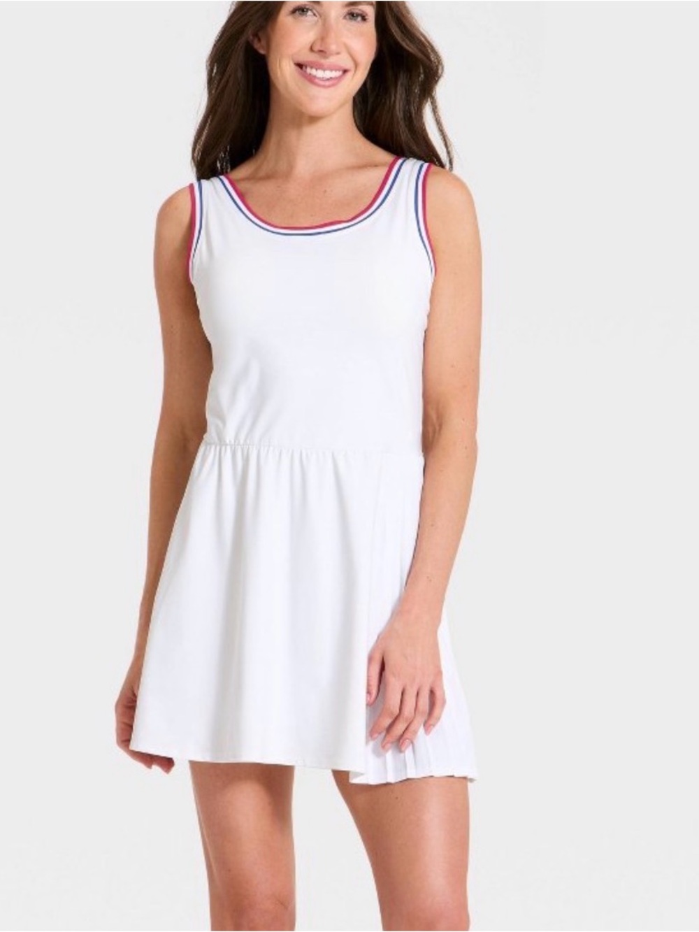 JoyLab White Sleeveless Scoop-Neck Dress with Red and Blue Trim